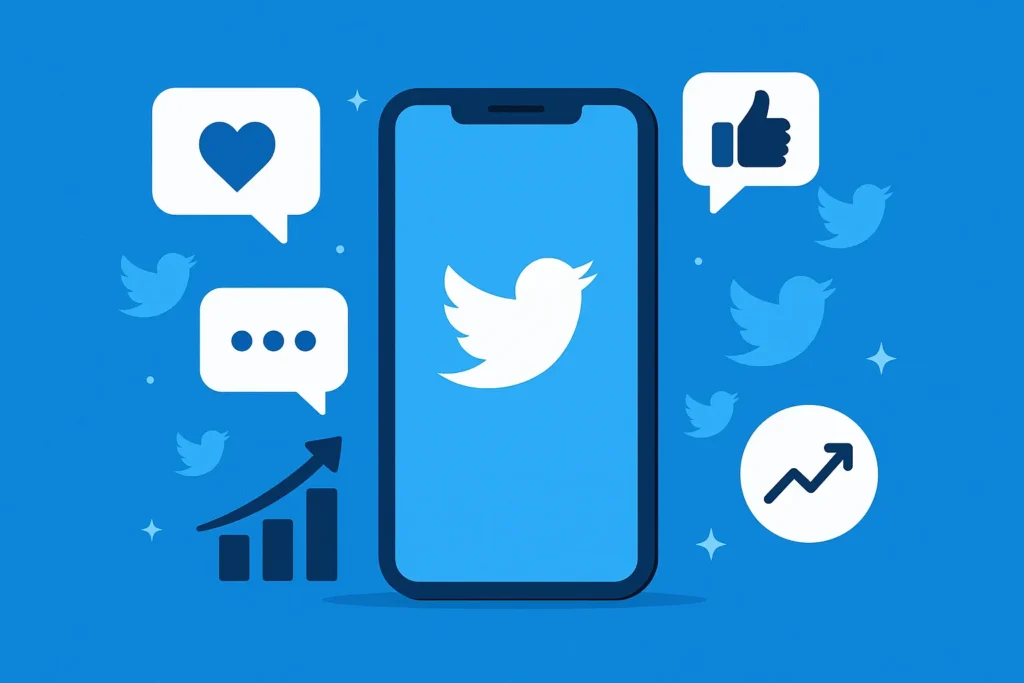 Illustration showing Business Model of Twitter app interface and revenue symbols