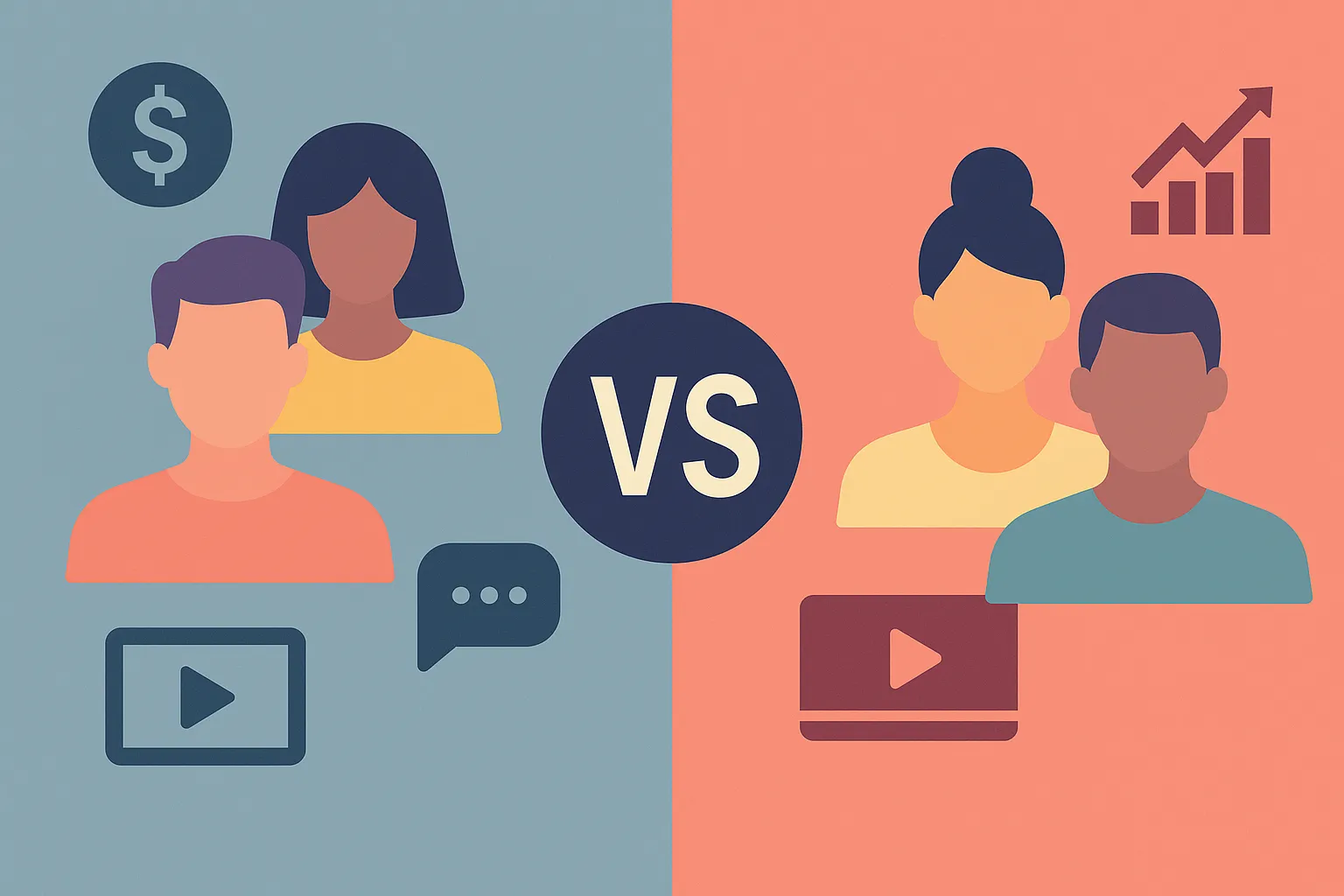A creative split-screen digital illustration comparing Fansly and OnlyFans business models for creator apps