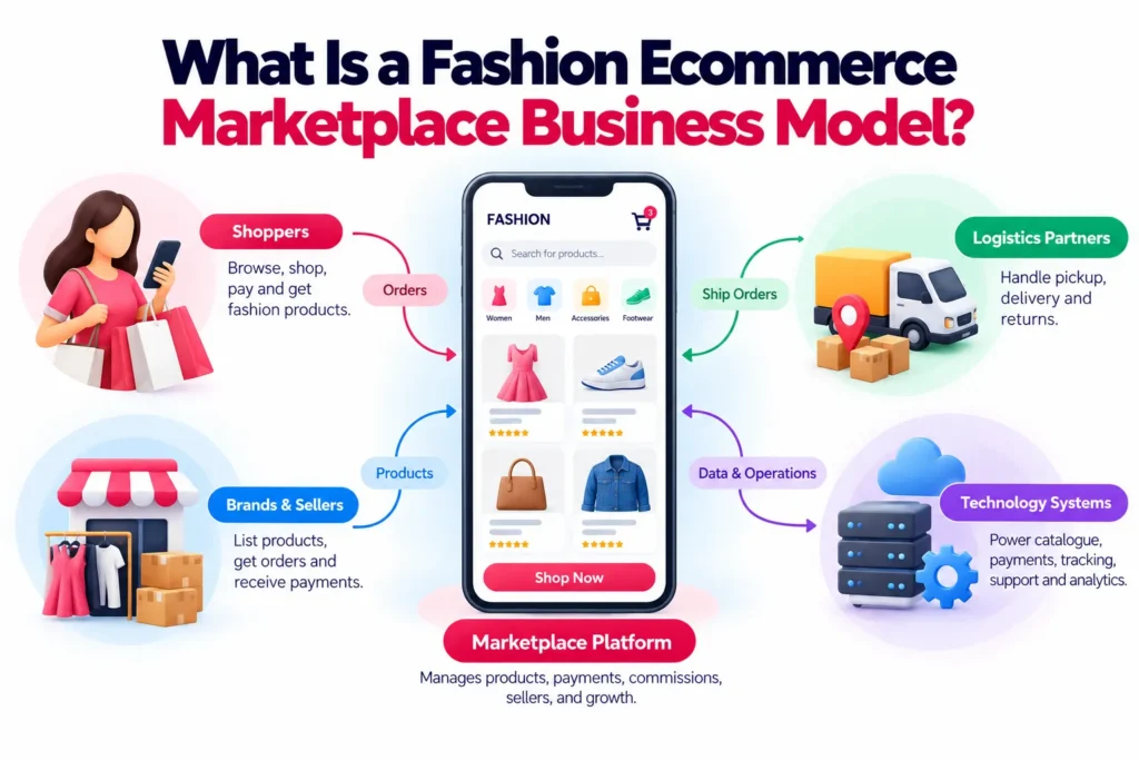 What is a fashion ecommerce marketplace business model and how shoppers, sellers, logistics, and technology connect