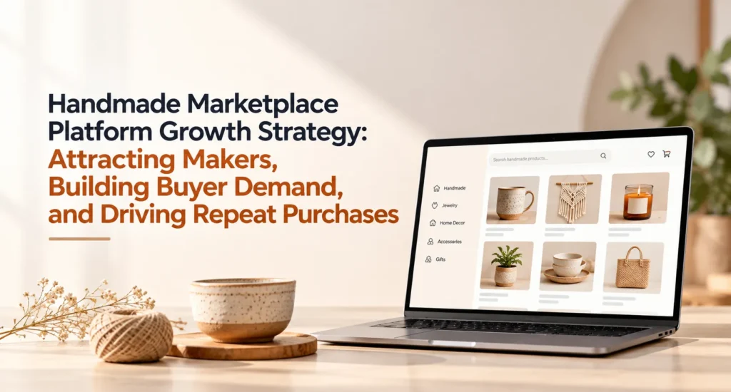 Handmade marketplace platform growth strategy for attracting makers, increasing buyer demand, and encouraging repeat purchases.