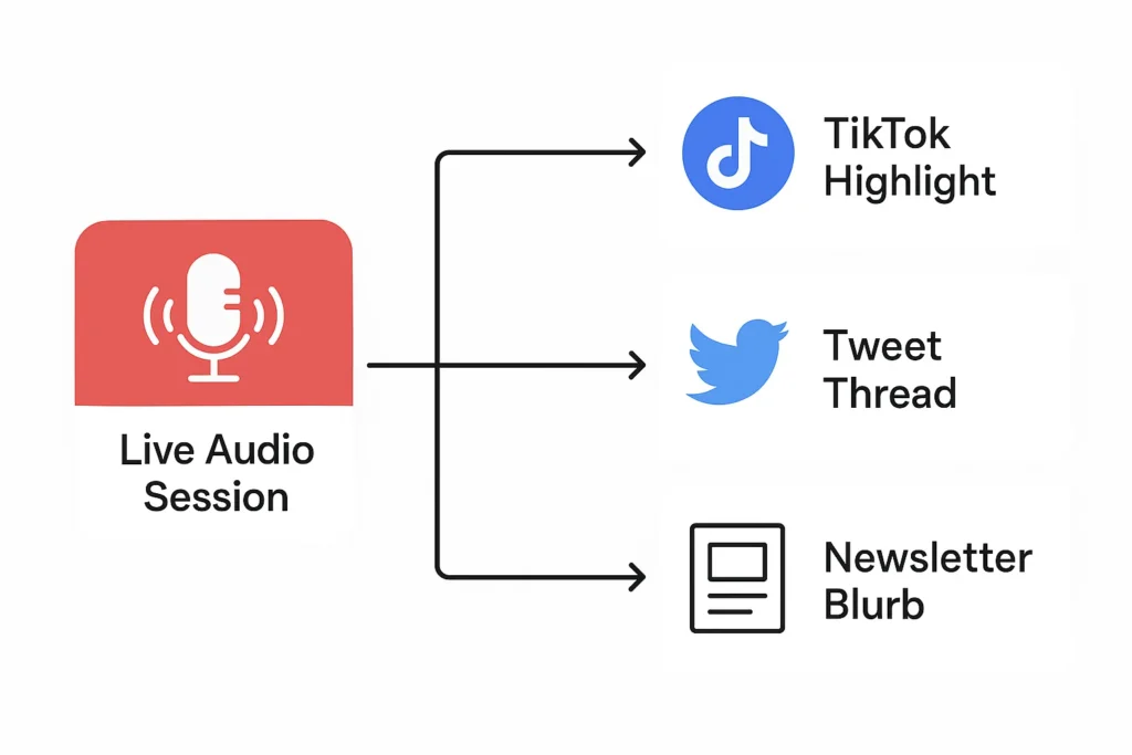 how a live audio session becomes a TikTok highlight tweet thread and newsletter blurb