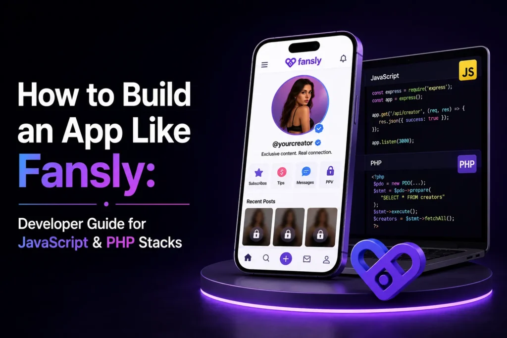 How to build an app like Fansly using JavaScript and PHP technology stacks for a creator subscription and monetization platform.