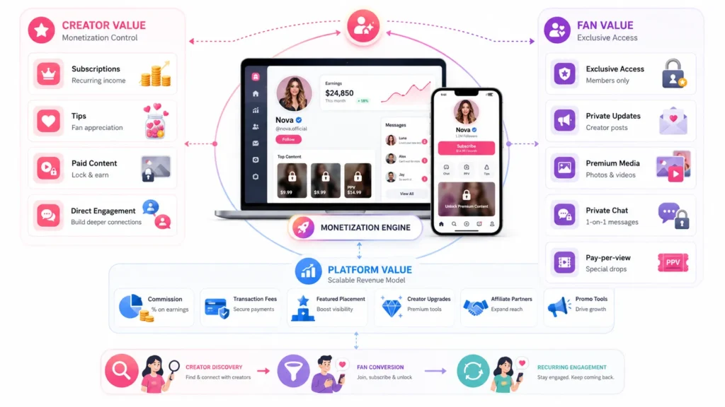 IsMyGirl Strategy: Fan Power & Creator Hustle 1 IsMyGirl creator monetization model with subscriptions, tips, paid content, private chat, and fan engagement