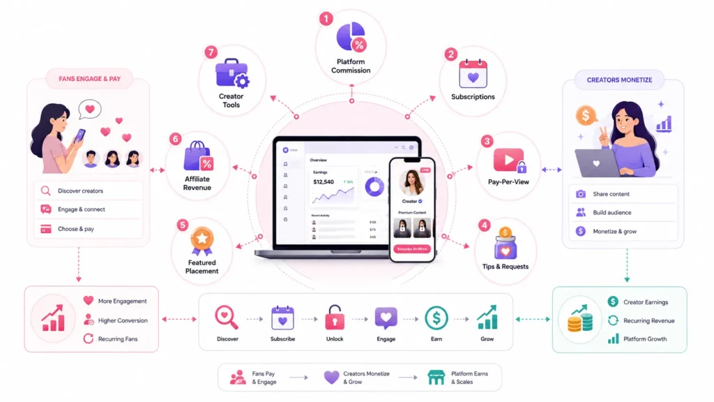 IsMyGirl Strategy: Fan Power & Creator Hustle 2 IsMyGirl revenue model with subscriptions, pay-per-view, tips, affiliate revenue, and platform commissions