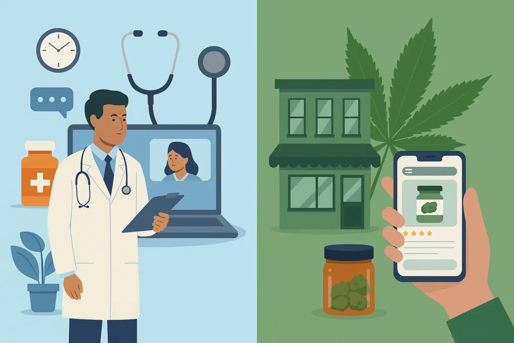 Visual representation comparing a telehealth platform with a cannabis marketplace