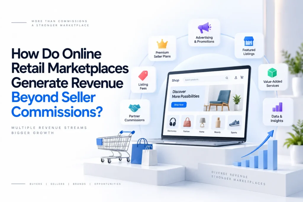 Online retail marketplace revenue model showing monetization beyond seller commissions