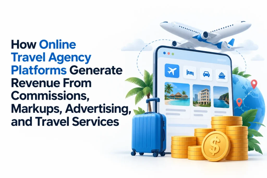 Online travel agency platform revenue from commissions, markups, advertising, and travel services