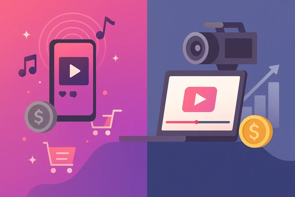 "Creative visual comparing TikTok and YouTube monetization and platform strategies"