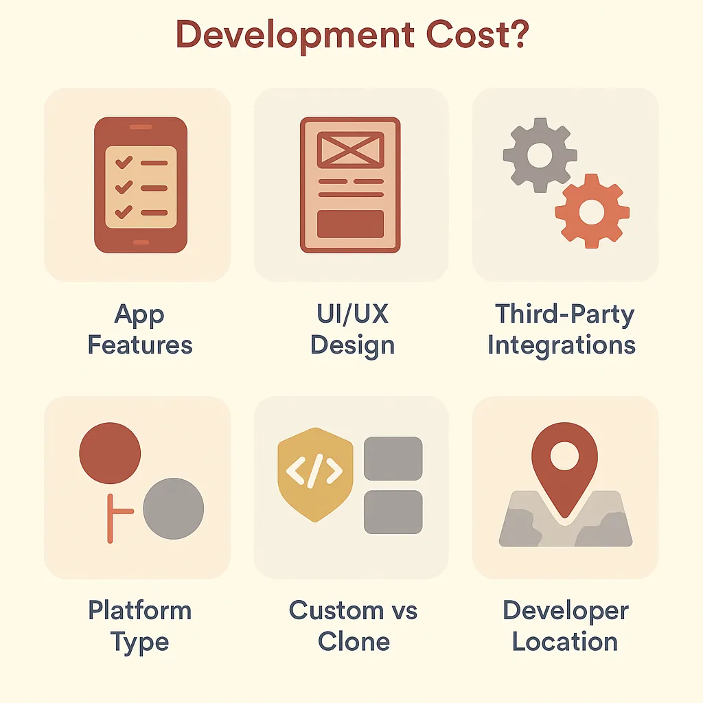Infographic showing the top factors that affect the cost of developing a Goldbelly-style food delivery marketplace, including design, features, and integrations.