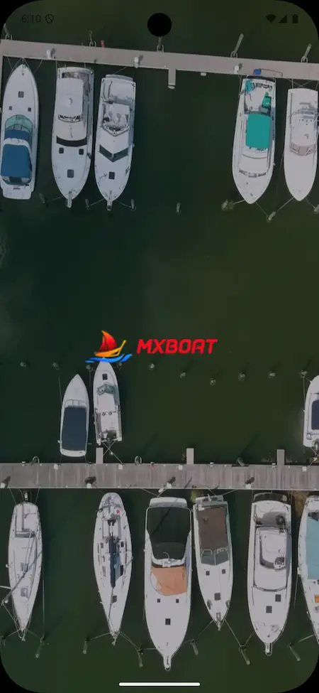 Splash screen of Dream Yacht Charter Clone App showing yachts docked at a marina.