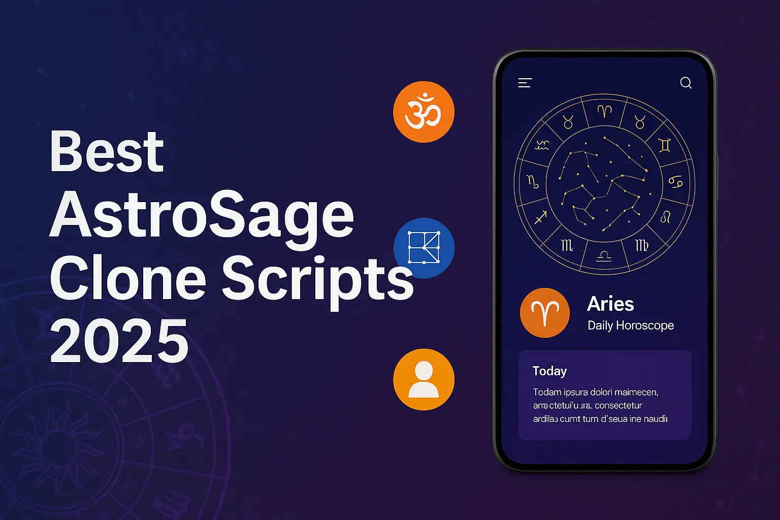 AstroSage Clone App interface showing modern astrology dashboard and zodiac chart