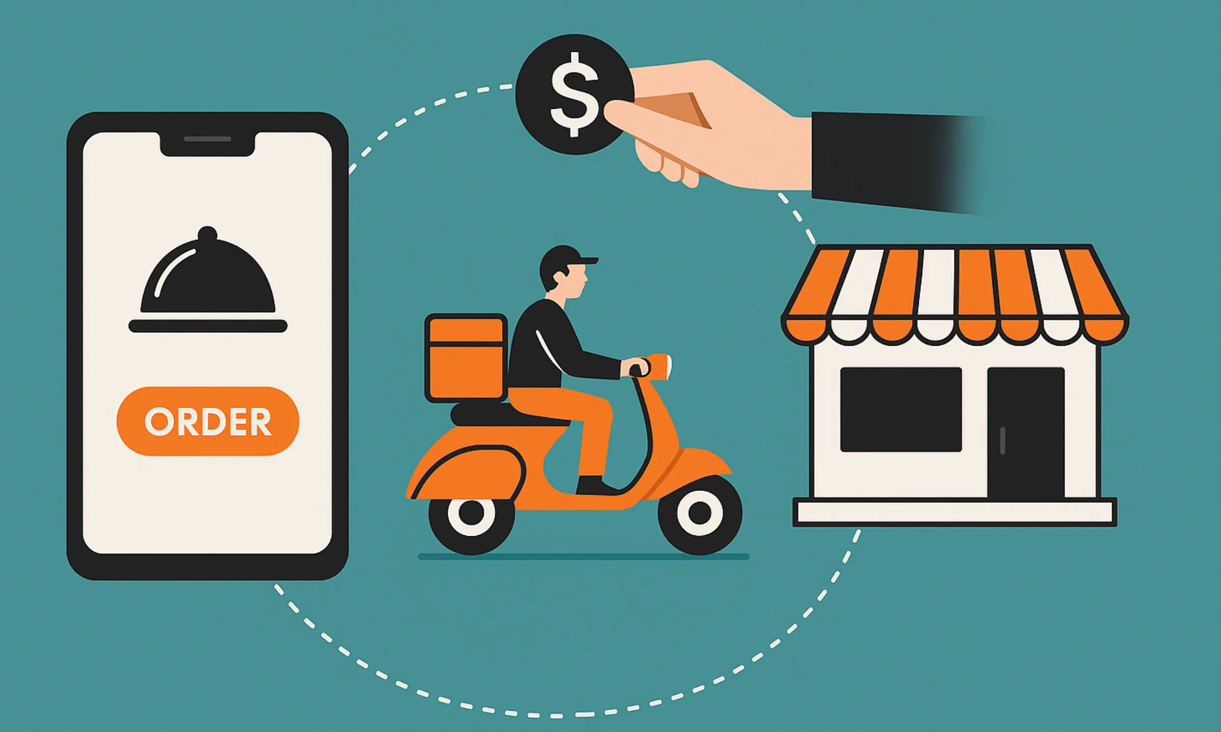 courier delivering packages in a smart city representing Postmates’ on-demand business model