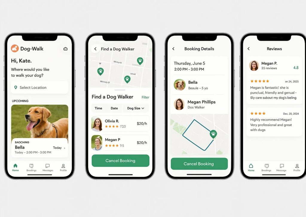 dog walk app feature screenshots ui