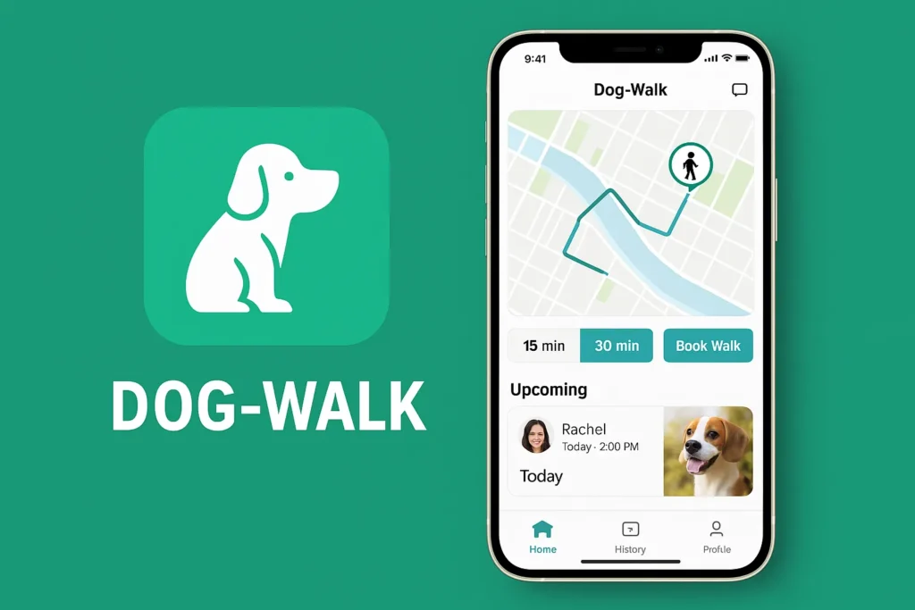 dog walk app logo and interface ui