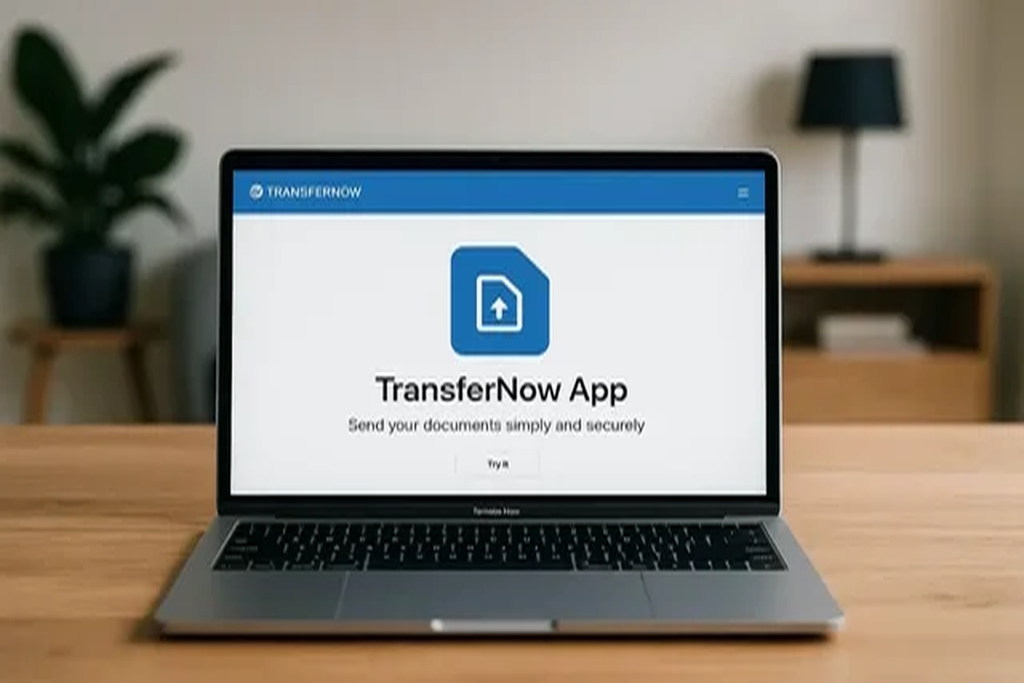 What is TransferNow App and How Does It Work? 1 User uploading large files to cloud storage on desktop computer in modern office