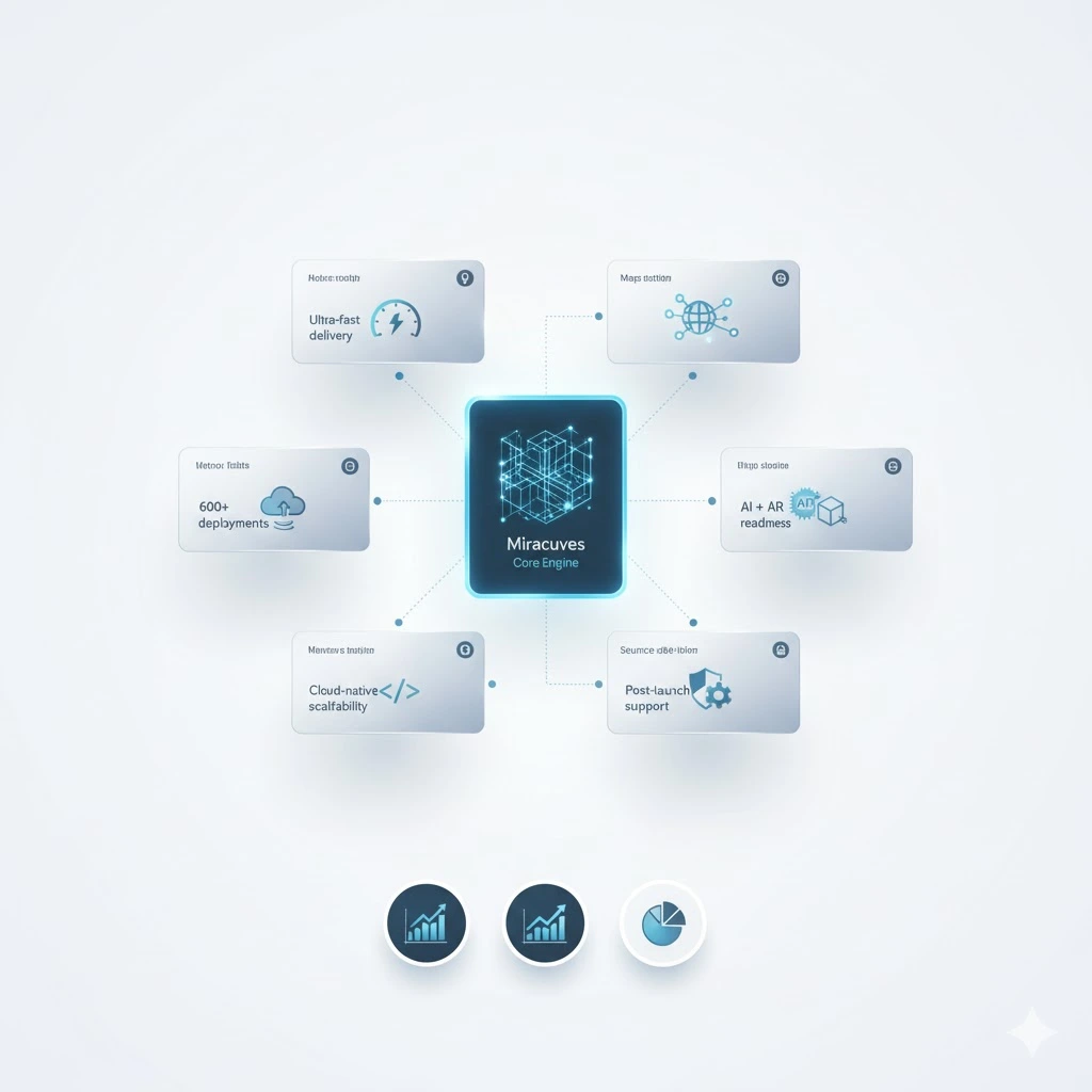 Chart-style white background infographic showing Miracuves’ strengths for Newegg Clone development