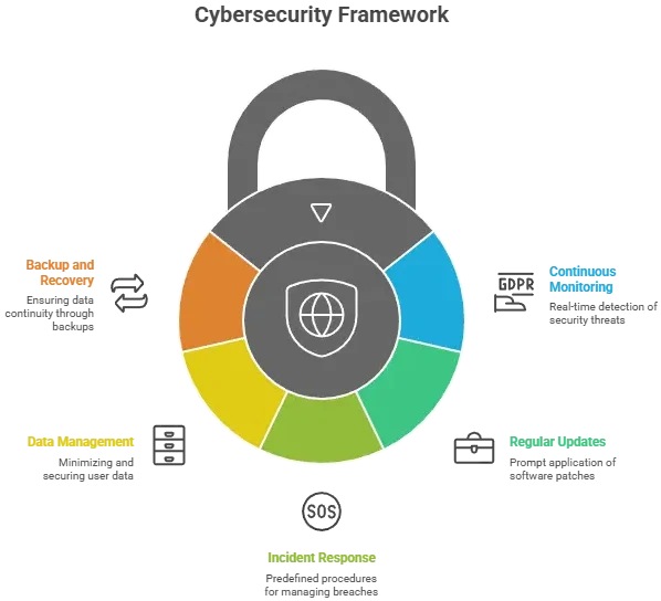 Infographic showing security myths versus reality with focus on encryption, authentication, risk management, and privacy controls.