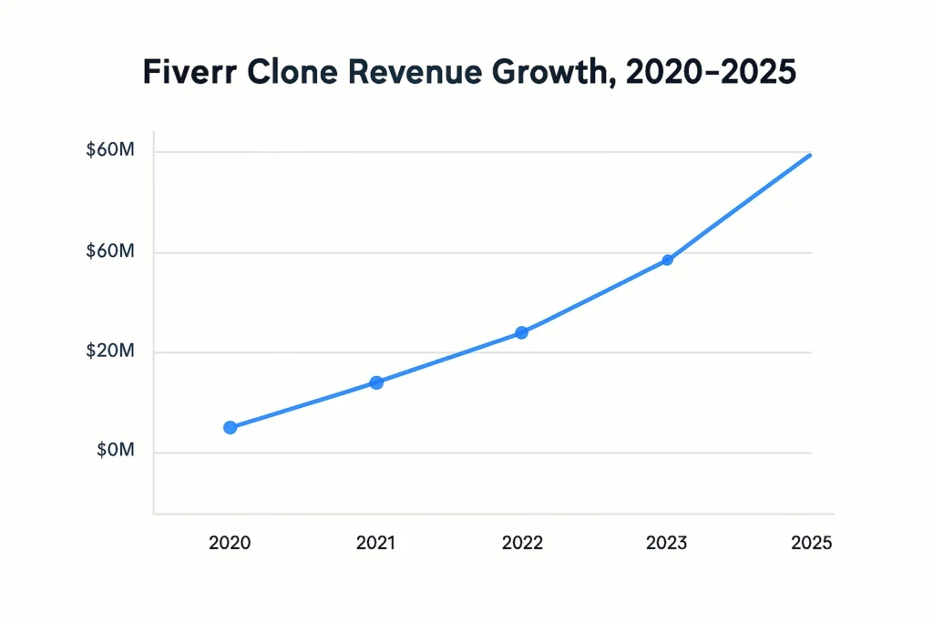 Revenue growth graph 2020–2025 Fiverr