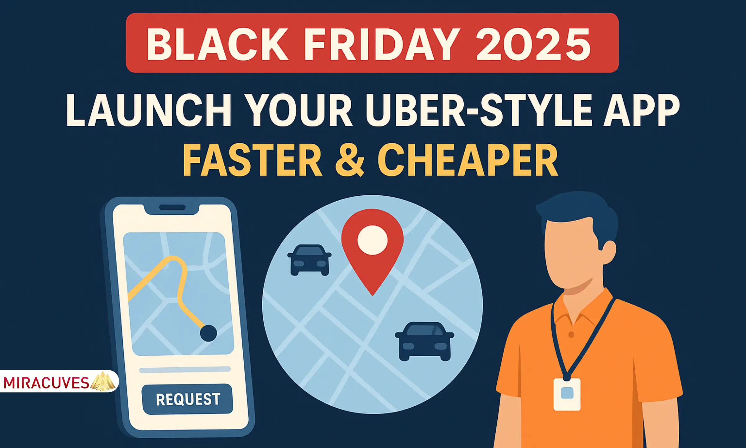 Black Friday 2025 ride-hailing app concept showcasing Uber-style mobile interface and map illustration
