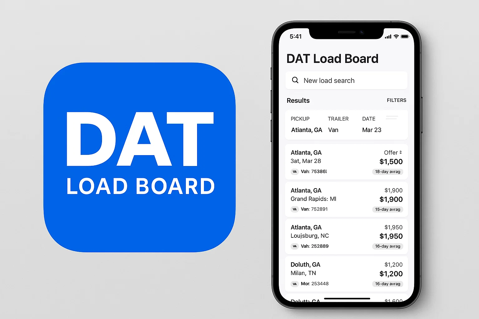 DAT Load Board mobile app preview.