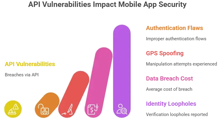 Common security incidents in delivery apps visualized in a rising bar chart.