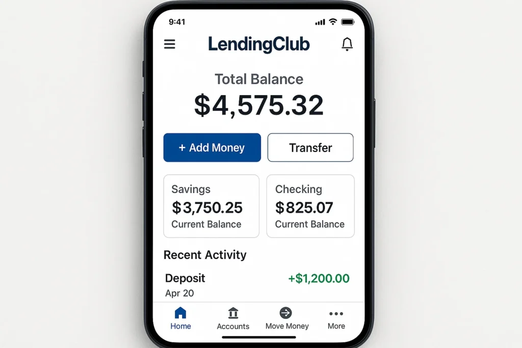 LendingClub banking dashboard with balance overview