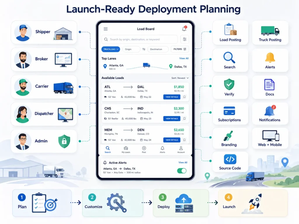 What Is a DAT Load Board-Like App and How Does a Digital Freight Marketplace Work? 2 load-board-launch-ready-deployment-planning