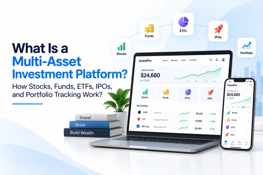 Multi-asset investment platform for stocks, mutual funds, ETFs, IPOs, and portfolio tracking