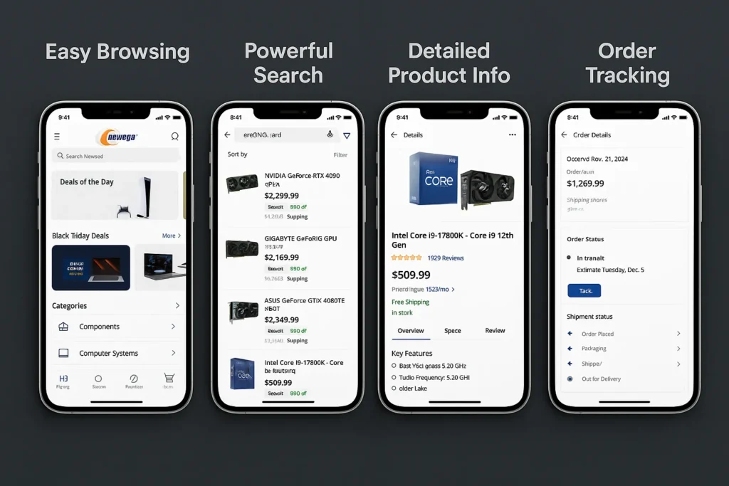 newegg app feature screenshots