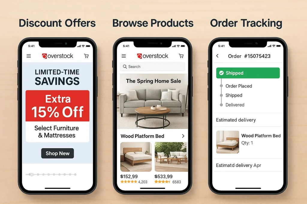 overstock app feature screenshots