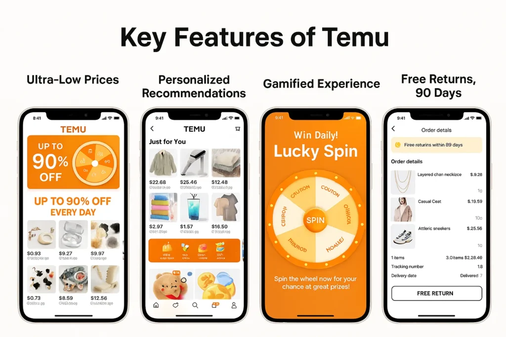 temu app features screenshots