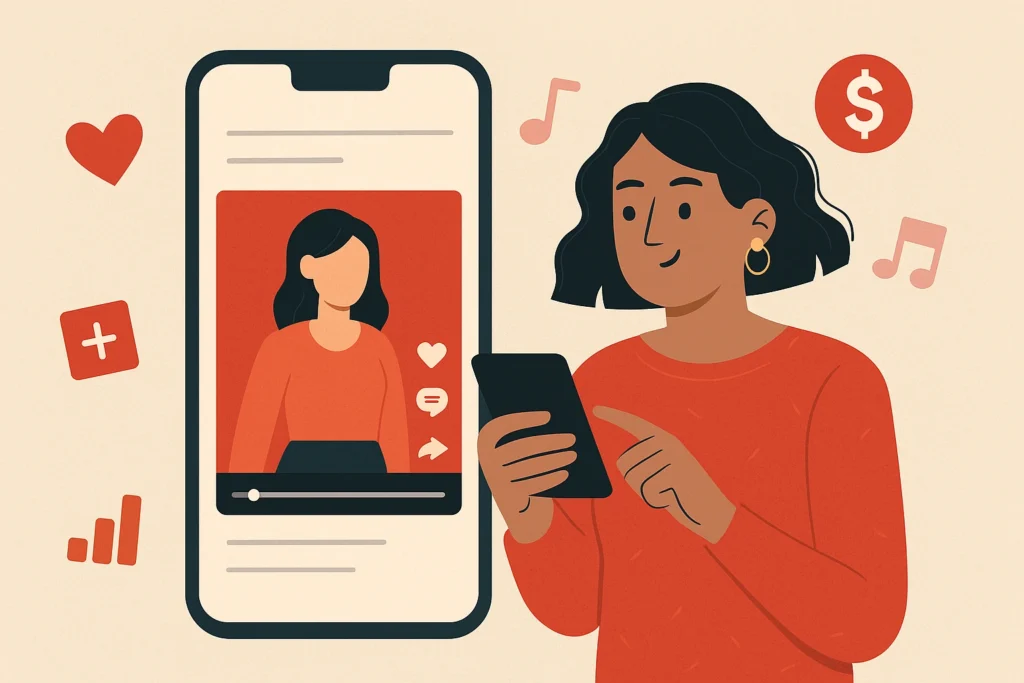 Creative visual showing TikTok’s revenue and monetization strategy with digital video and growth concept.