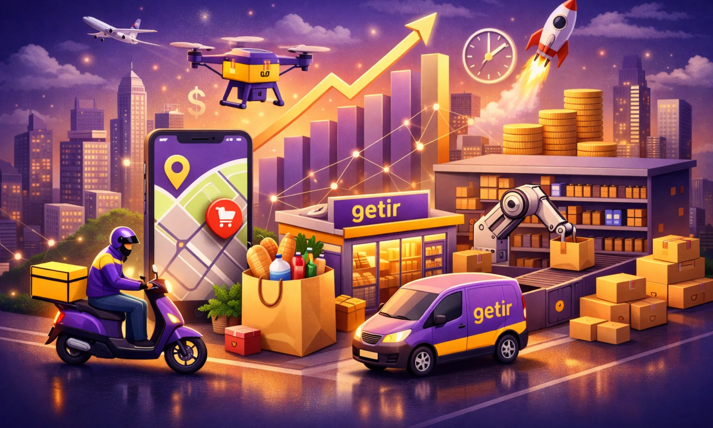 Getir quick commerce business model of Getir showing ultra-fast grocery delivery, dark stores, last-mile logistics, and scalable revenue streams in 2025