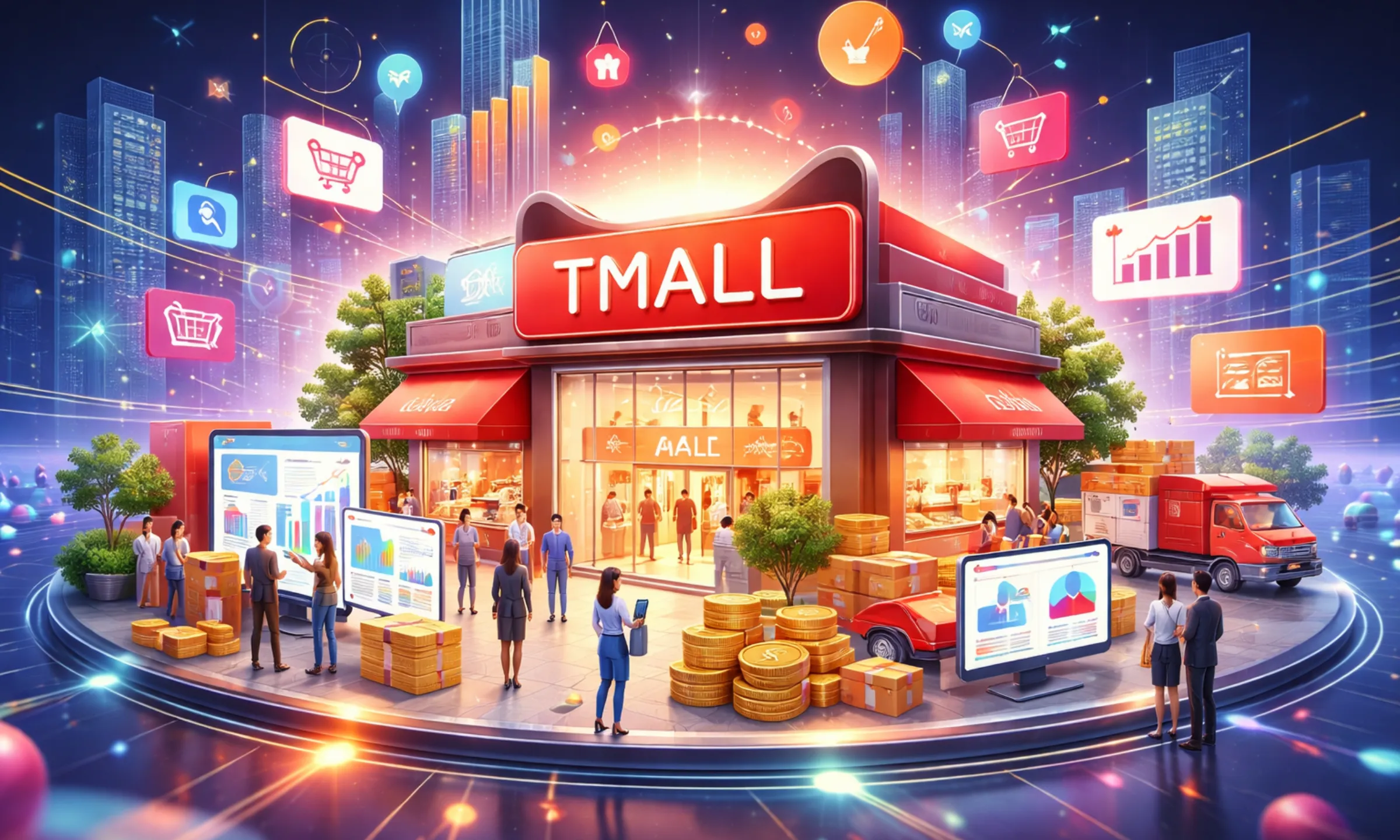 How Tmall works showing its business model of tmall, revenue streams, and growth strategy through a premium B2C marketplace ecosystem