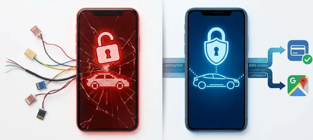White-label Careem app security comparison showing insecure ride-hailing app risks versus secure encrypted mobility platform