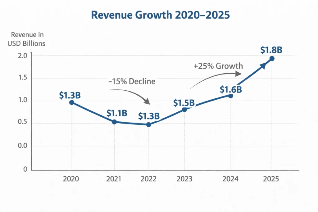 Revenue growth graph 2020–2025 dhgate