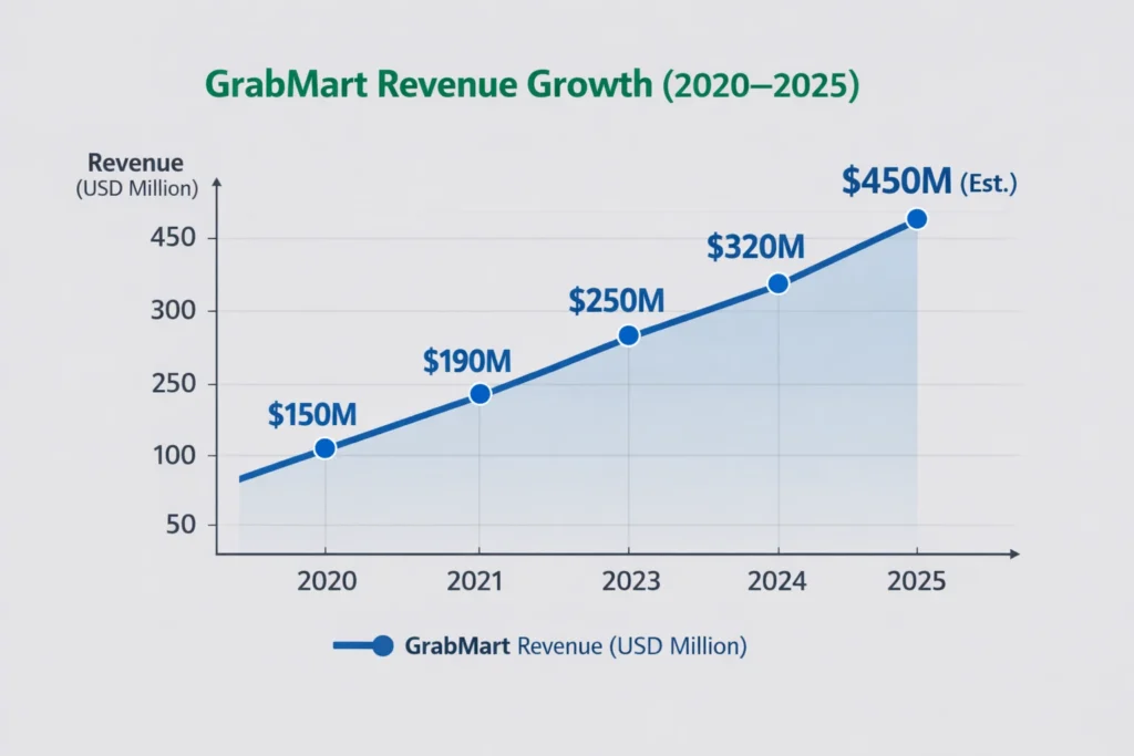 Revenue growth graph 2020–2025 grabmart