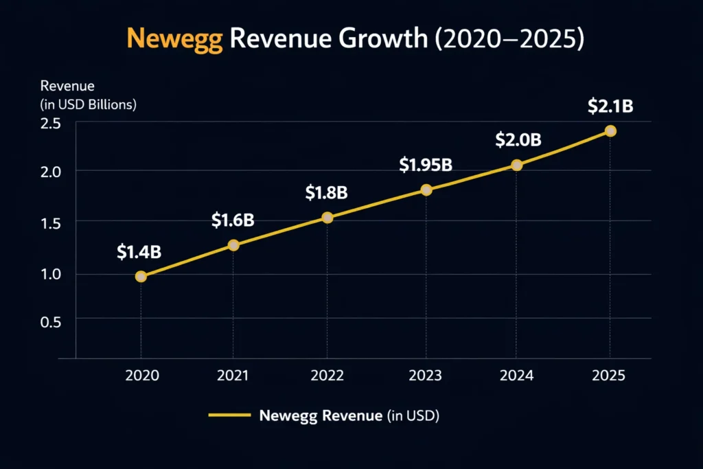 Revenue growth graph 2020–2025 newegg