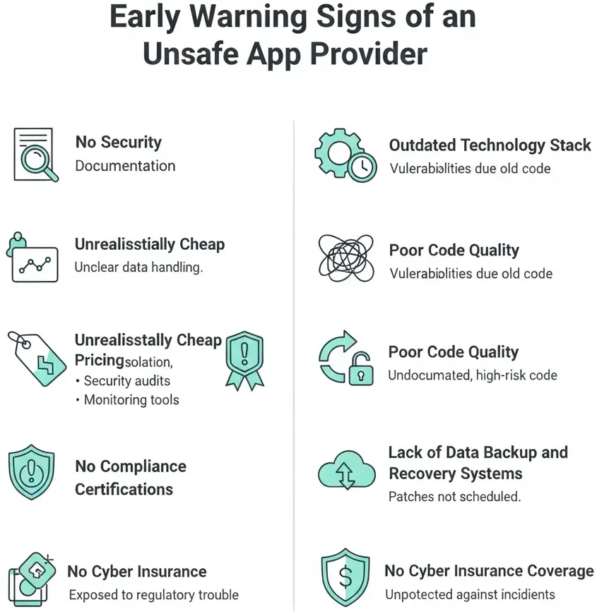 A conceptual image featuring a digital security shield, magnifying glass, and warning icons on a clean white background, representing app security audits and risk detection.