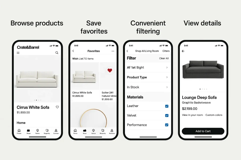 crate and barrel app feature screenshots