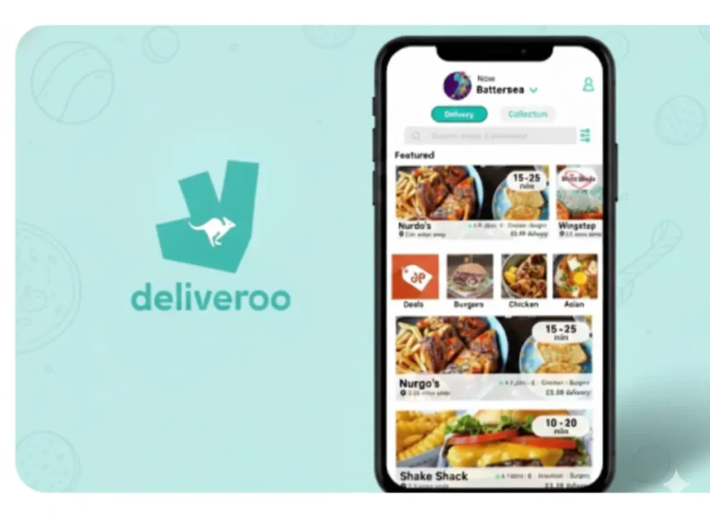 Deliveroo food delivery app interface showing secure ordering and data protection features