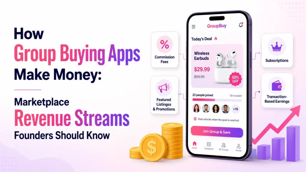 How group buying apps make money through commission fees, subscriptions, promoted listings, and transaction-based revenue.