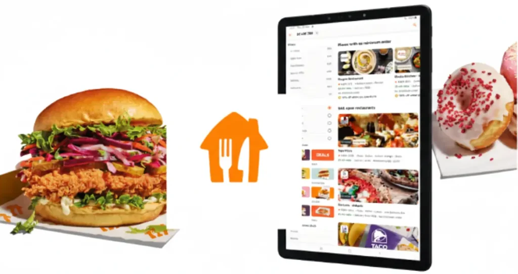 Clean graphic with Just Eat logo and a security shield icon on a pure white background, symbolizing app safety and data privacy.