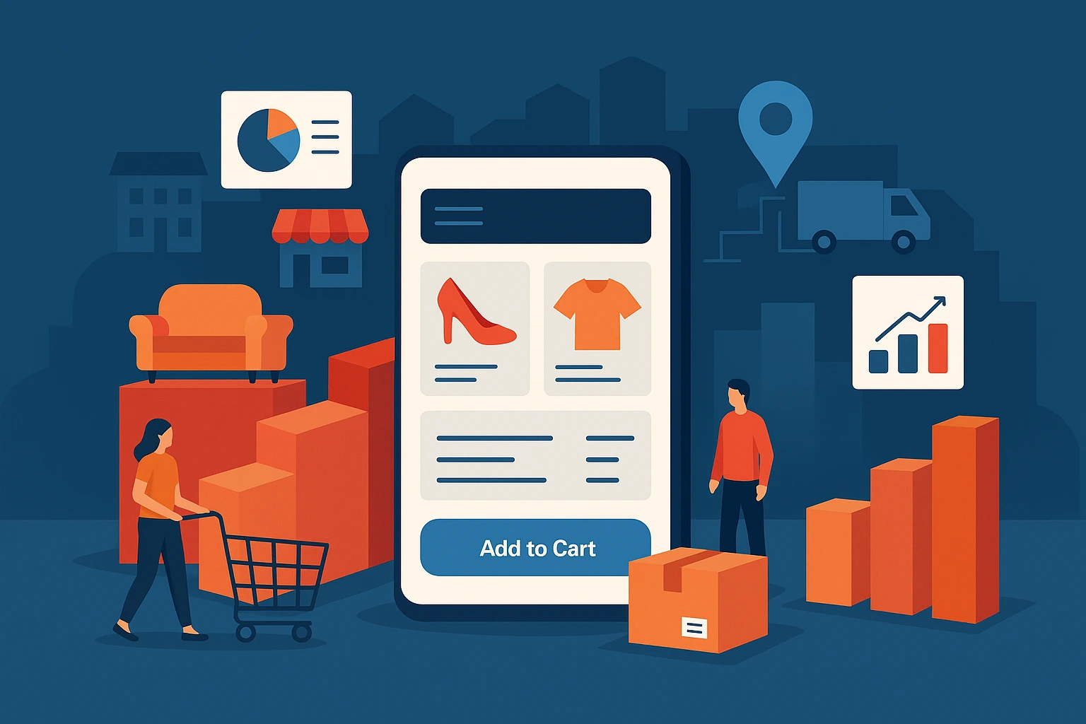 Otto revenue model illustration showing a large ecommerce marketplace with sellers, logistics, and monetization layers