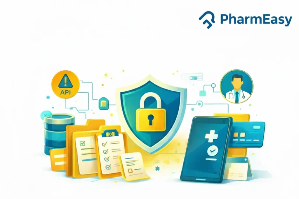 White-label PharmEasy app security architecture showing data protection, secure APIs, compliance, and healthcare app safety