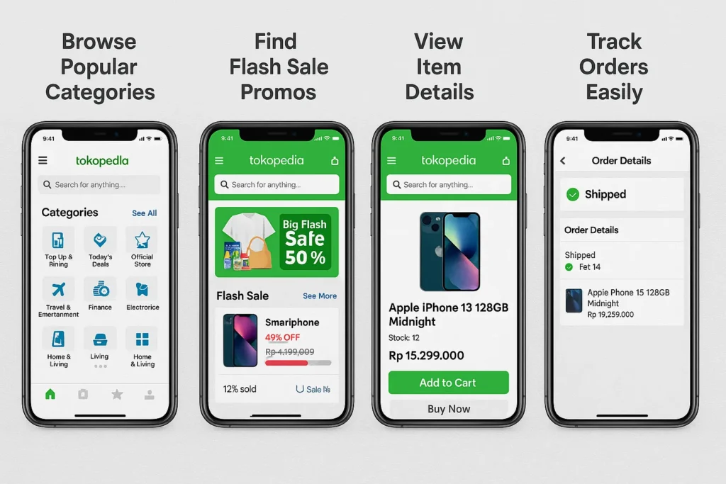 tokopedia app feature screenshots