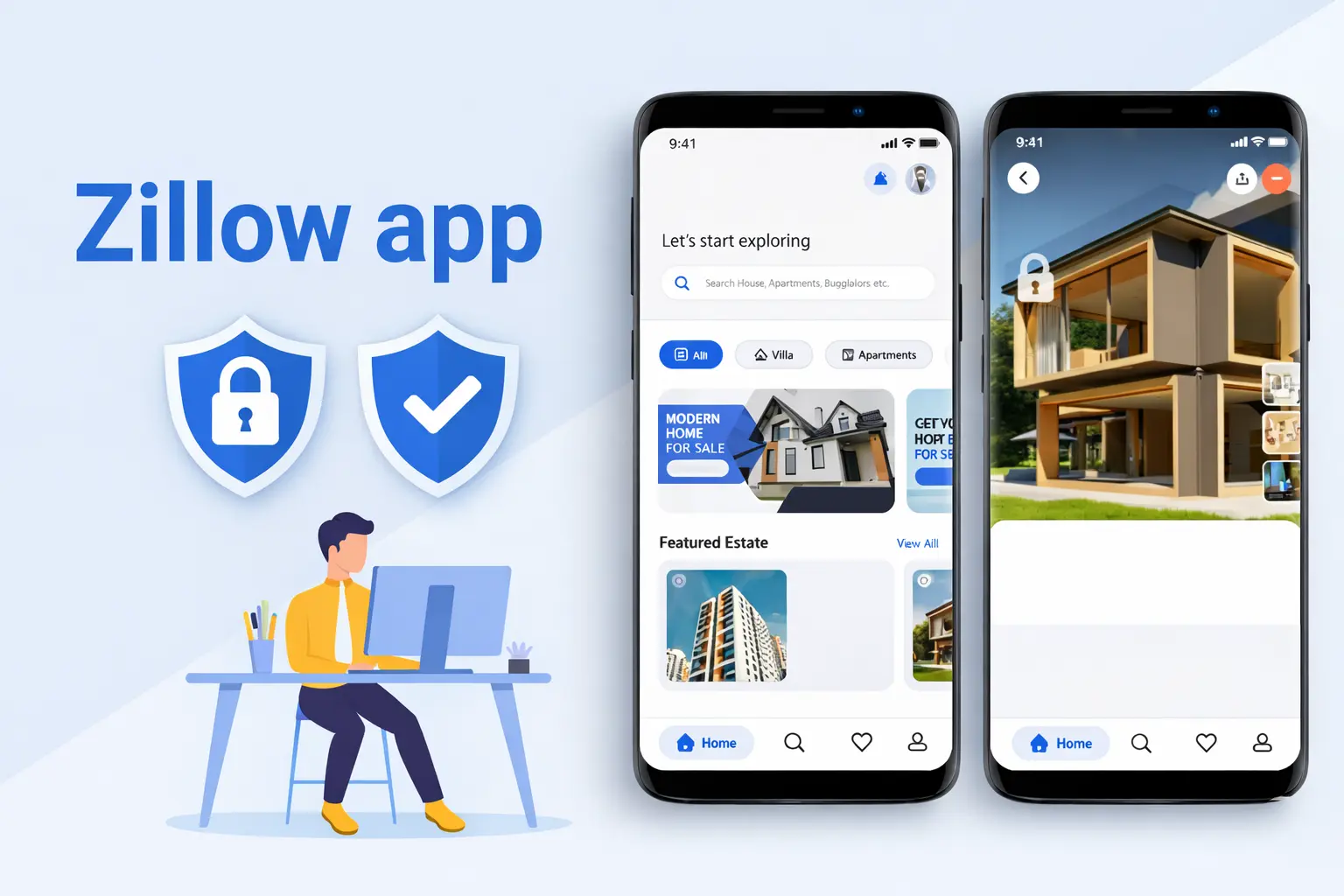 White-label Zillow app safety showing secure real estate app interface with data protection and user privacy