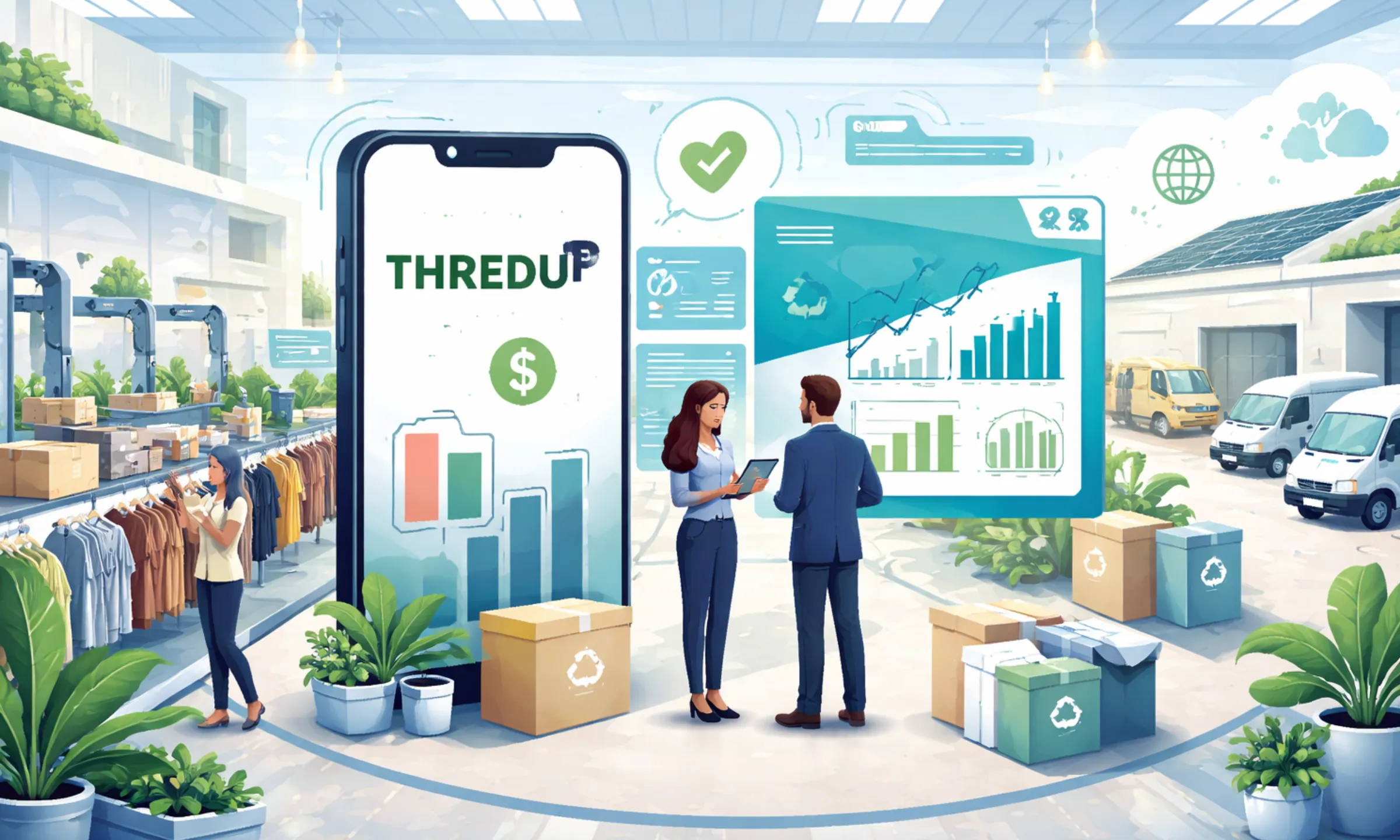 Business model of ThredUp showing sustainable resale operations, logistics automation, and circular fashion marketplace strategy