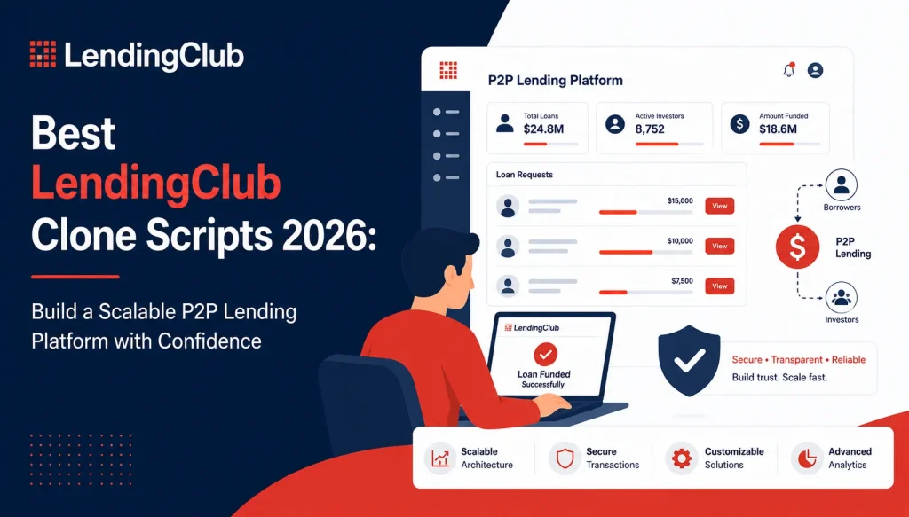 LendingClub clone script dashboard interface showing scalable P2P lending platform features and borrower-investor workflow