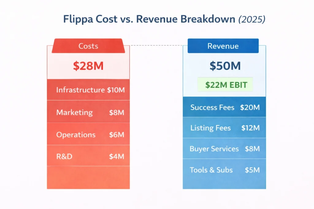 Cost vs Revenue visualization Flippa